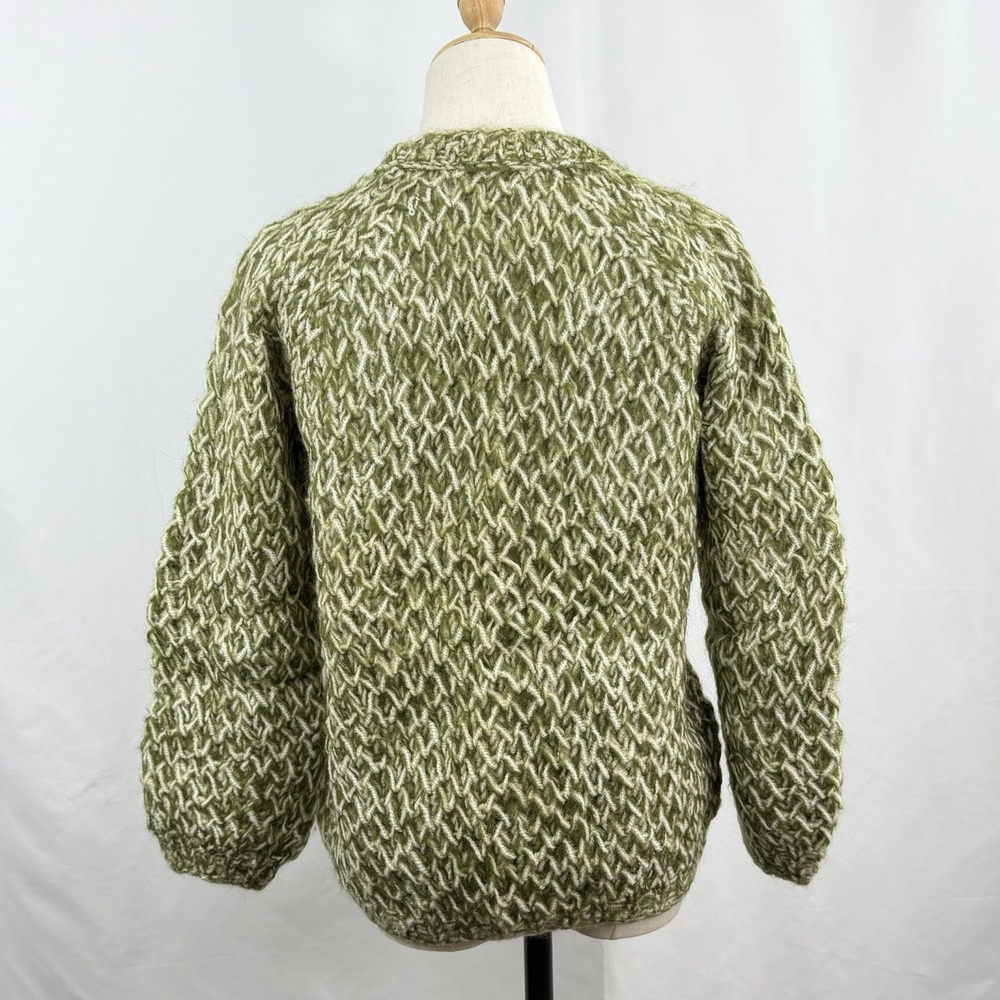 Vintage 50s Green Wool Sweater Textured Knit Italy V Neck Pullover Size M - Picture 5 of 6